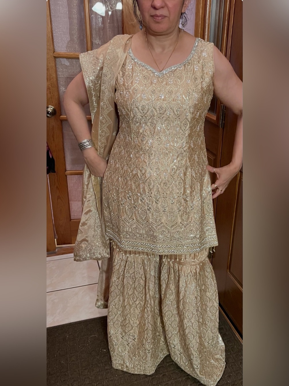 Shimmery Golden Sharara Set - Festive Ethnic Outfit